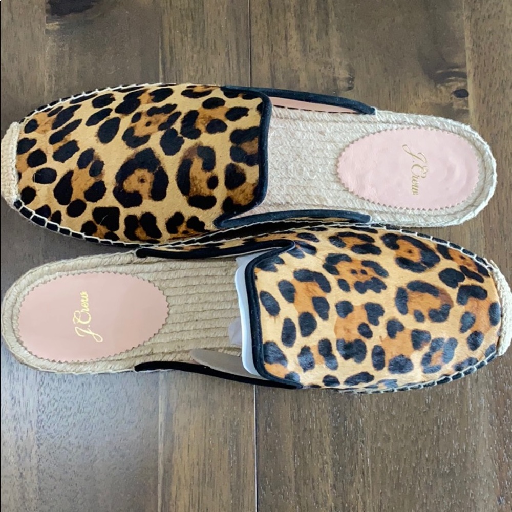 NWT J Crew size 12 leopard faux fur mules